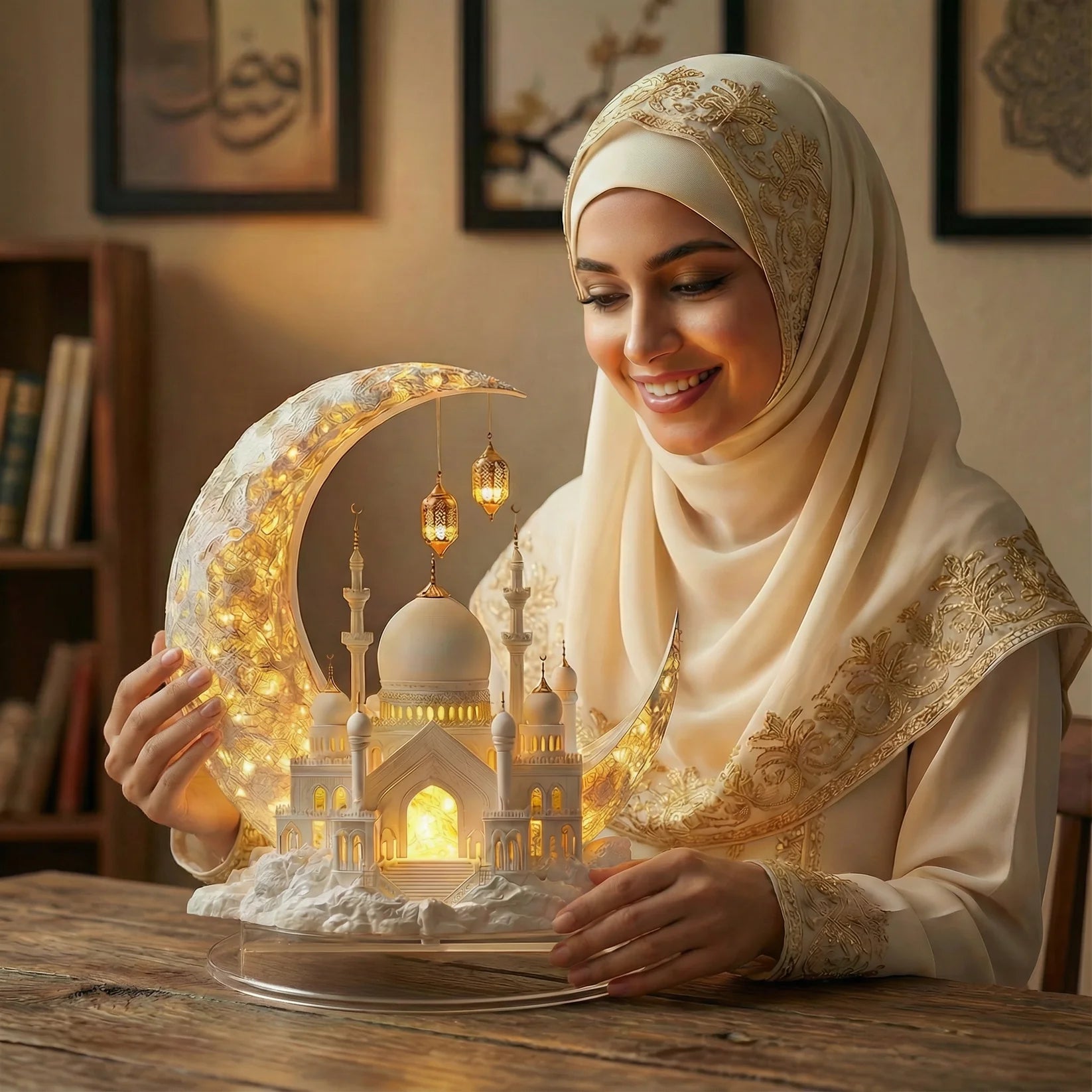 Ramadan Crescent Moon Mosque LED Lamp – Islamic Decor – Lumani-home