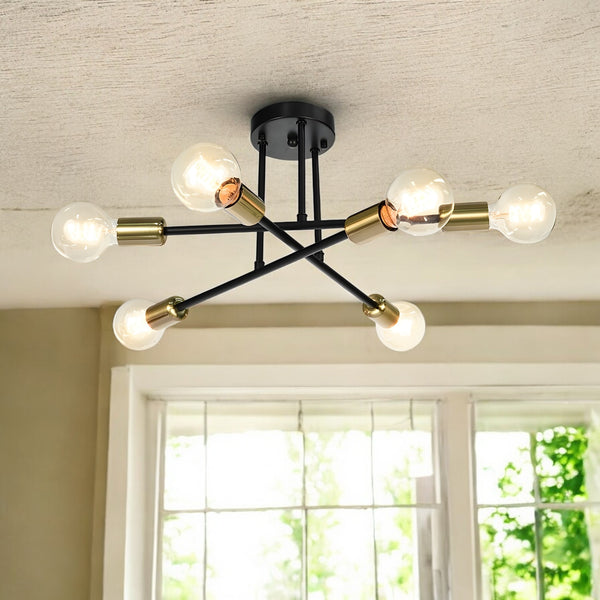 Mid-Century 6-Light Semi-Flush Mount Sputnik Ceiling Light